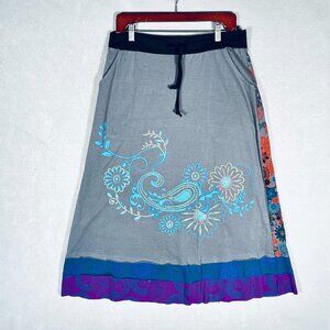 Vintage y2k Cottagecore Skirt Womens XL Multicolor Floral Embroidered Midi Boho